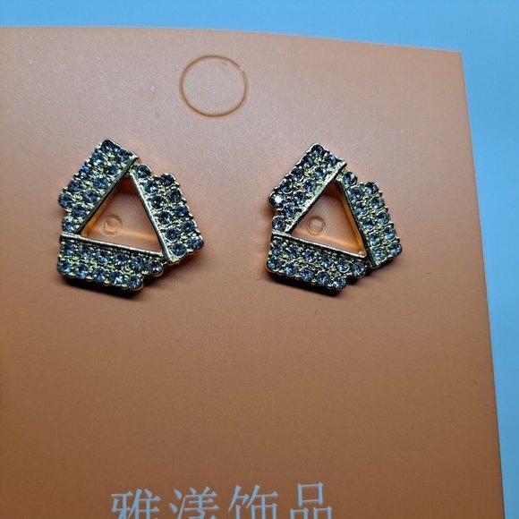 Earrings Triangle Bling Sparkle Gold Tone - Picture 3 of 10